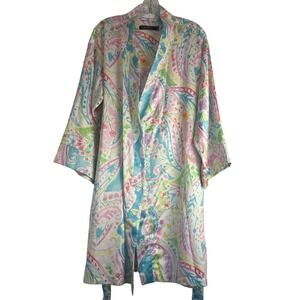 Lauren Ralph Lauren Women's Sz  M Satin Paisley Robe Belted Pockets Old Money